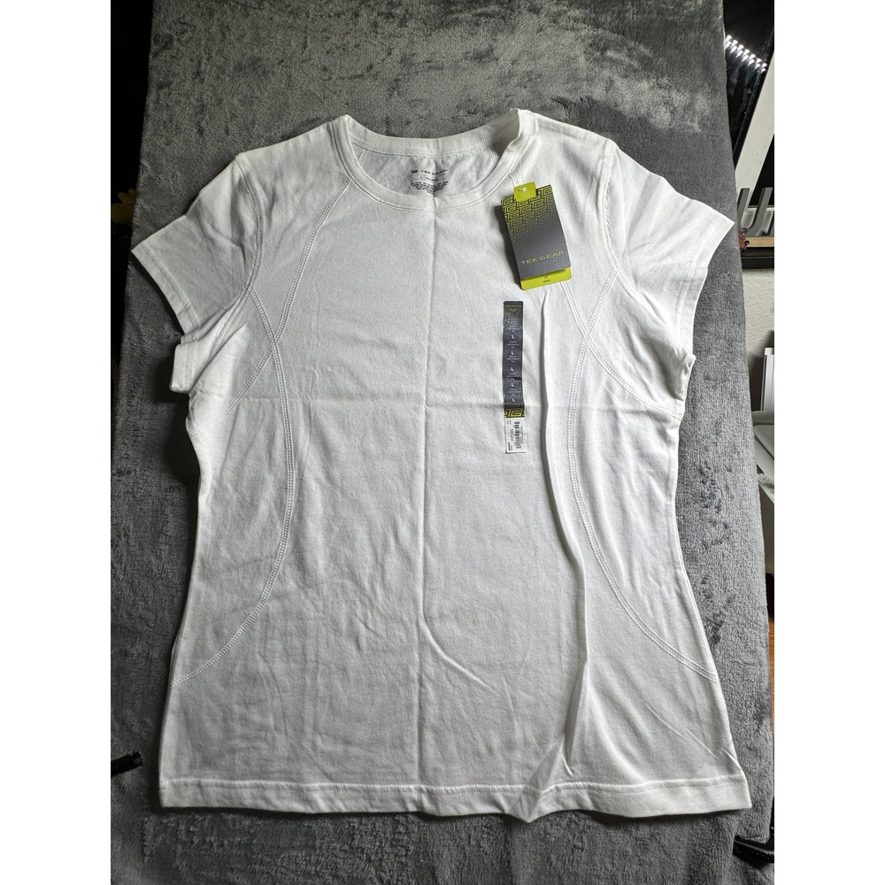 Tek Gear Shirt Womens Large White Solid Crewneck Wicking Short Sleeve Athletic